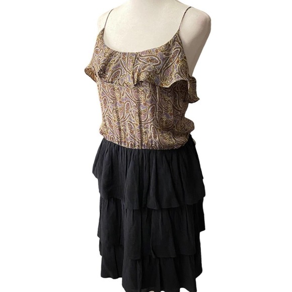 Sandro Women Paisley Ruffle Mini Dress Sleeveless Scoop Neck Purple Black Size 2 - Picture 1 of 14